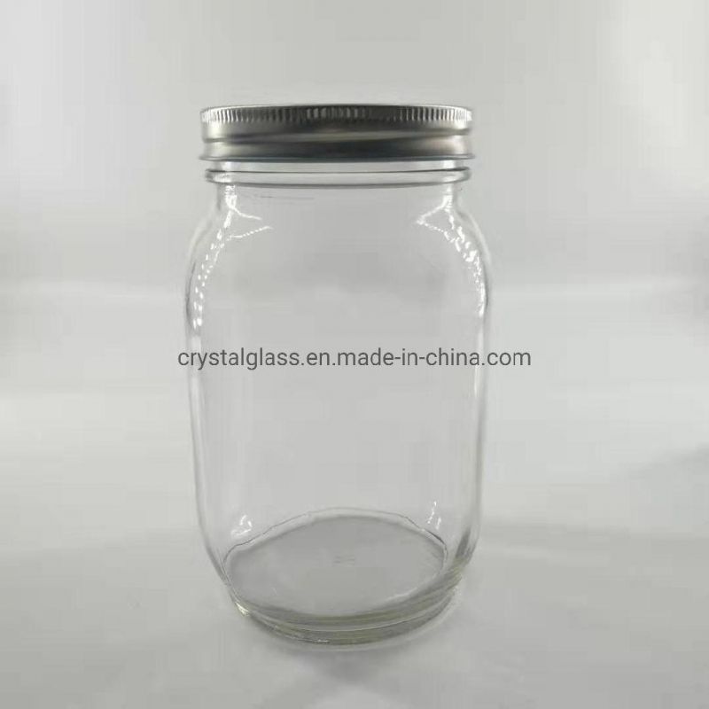 750ml 1000ml Clear Glass Mason Jar with Aluminium Cap Glass Food Storage Jar