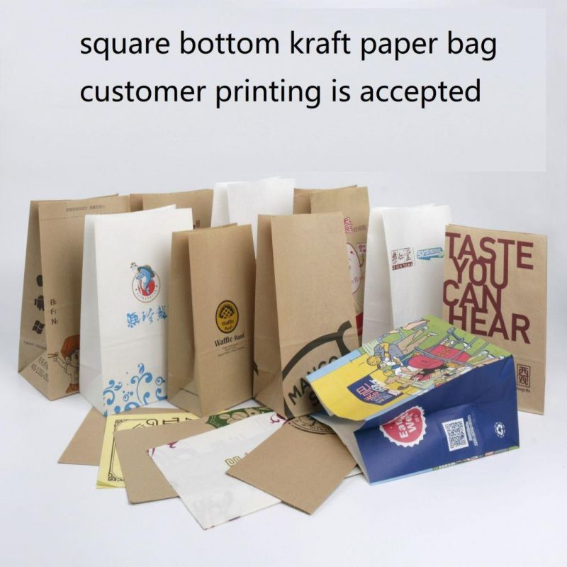 Custom Printed White Kraft Square Bottom Food Paper Bag