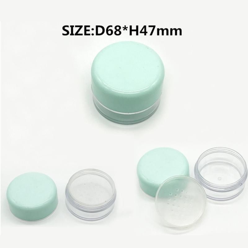 Empty Round Green Plastic Loose Powder Jar with Sifter Customized Clear Makeup Powder Container