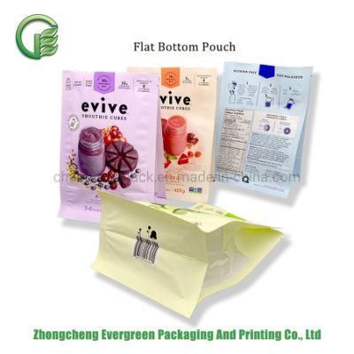 Food Packaging Bag Pre-Made Pouch Clear Window Heat Seal Top Filling Fast Food Meal Smoothie Cubesquad Seal Flat Bottom Pouch