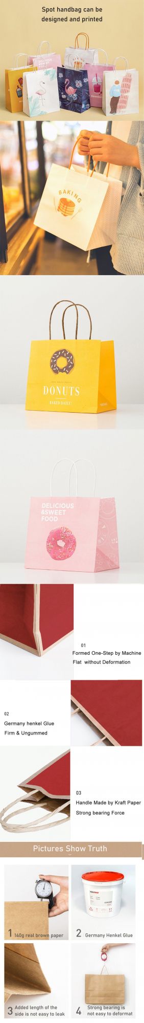 Custom Printed Kraft Paper Bag Food Takeaway Packing Paper Bread Bag with Christmas Paper Bags for Food Packing