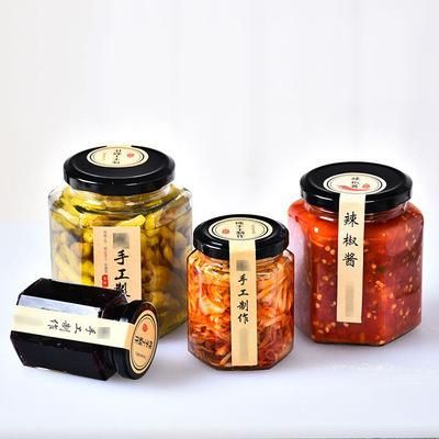 Wholesale Pickle/ Honey / Dried Fruit Metal Closure Lid Glass Jar Hexagonal Round