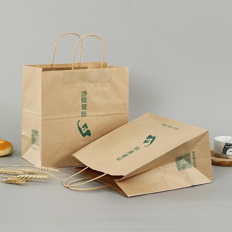 Cheap and Recyclable Kraft Paper for Take Away Food Packing Bag with Twist Handle