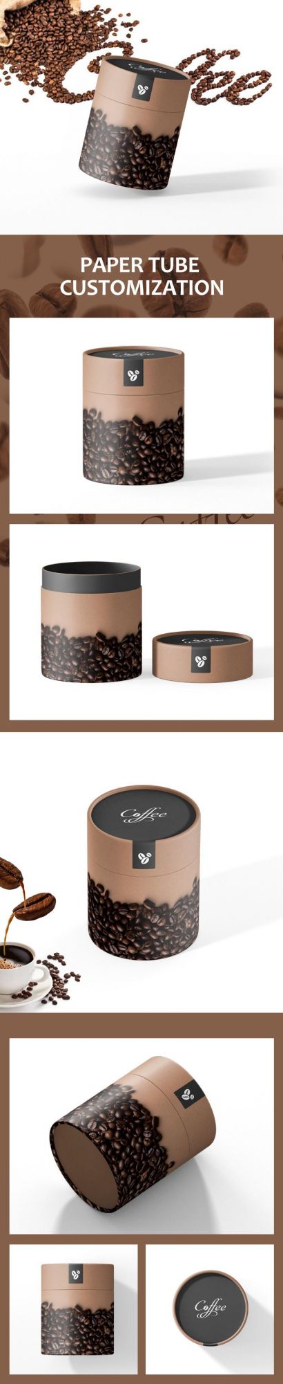 Firstsail Custom Printed Coffee Bean Mug Cardboard Tube Box Packaging Food Grade Loose Tea Nut Dry Fruit Round Packing