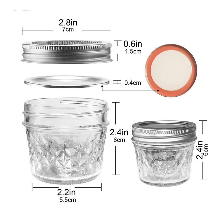 4 Oz 8 Oz 12 Oz Clear Wide Mouth Mason Jelly Jam Canning Jars with Metal Lid