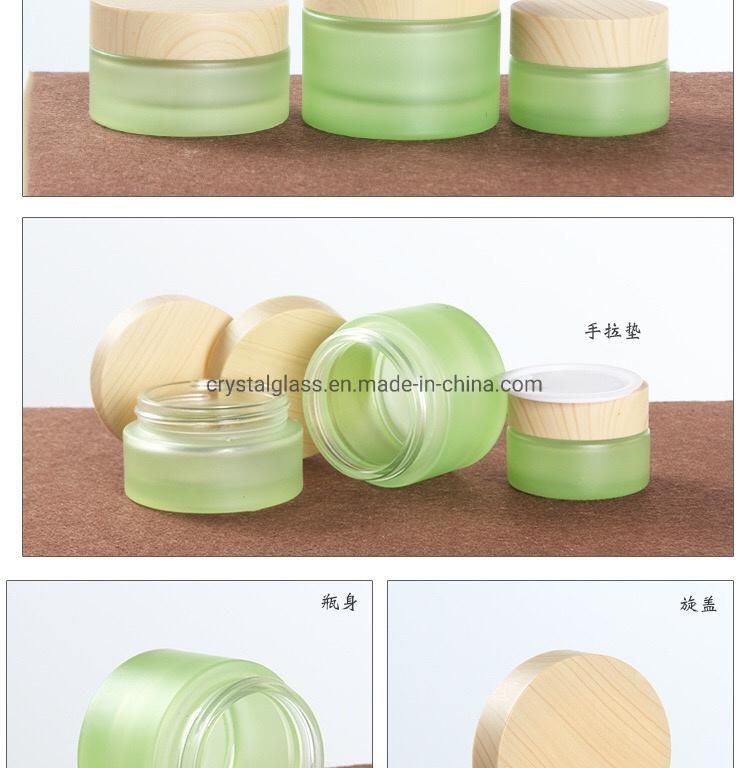 Green Cream and Lotion Cosmetic Set with Wood Caps