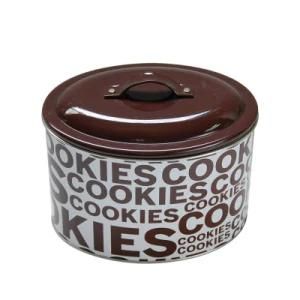 Simple-Design Round Tin Box with Handle and Lid-Nc2964