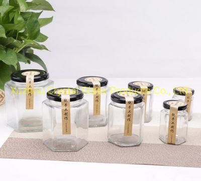 1000ml Glass Jars Hexagon 500ml Glass Bottle for Food Storage with Mental Screw Cap