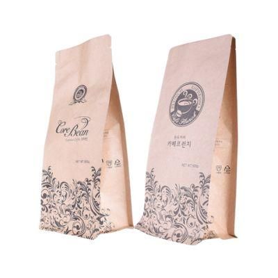 Biodegradable Quad Sealed Coffee Bag Side Gusset Quad Seal Kraft Coffee Bag Eight Side Seal Kraft Coffee Bag