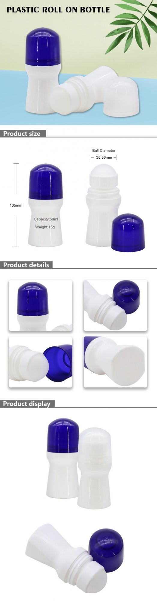 Best Selling 50ml Empty Skincare Packaging Plastic Roll on Bottle with Purple Cover