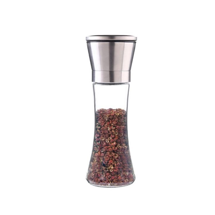 Wholesale 200ml Kitchen Salt Spice Bottle Glass Grinder Bottle with Manual Mills