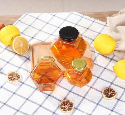 100ml 180ml 280ml 380ml Hexagonal Glass Bottle Honey Food Storage Jar with Metal or Bamboo Caps