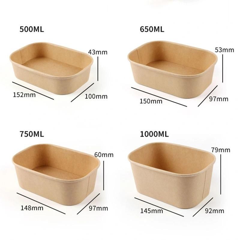 1000ml Rectangular Oval Biodegradable Takeaway Instant Noodle Cup Fast Food Large White PLA Kraft Paper Bowl for Food