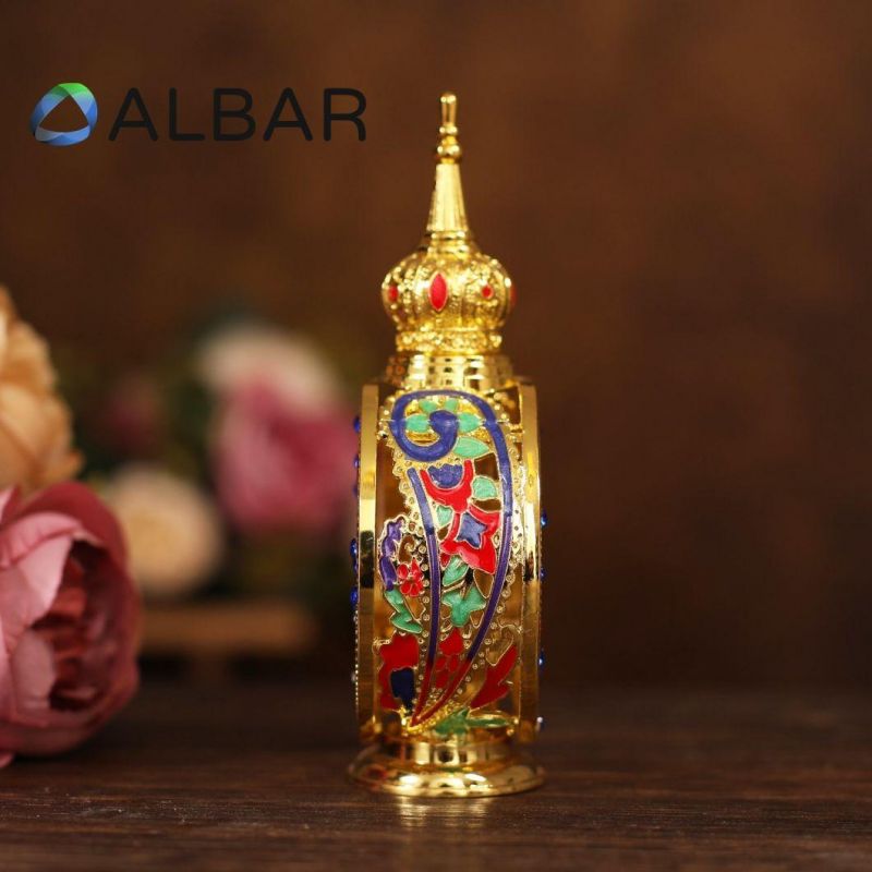 Arabian Attar Oud Handmade Zinc Colorful Perfume Bottles with Glass Hollow Tube Thick Bottom