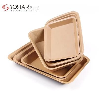 Disposable Biodegradable Paper Recycled Takeaway Container Sushi Meat Food Tray