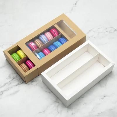 White Cookie Box with Grid for 5 Macarons or Biscuits Candies Cookies Container Macaron Mousse Puff Basque Package