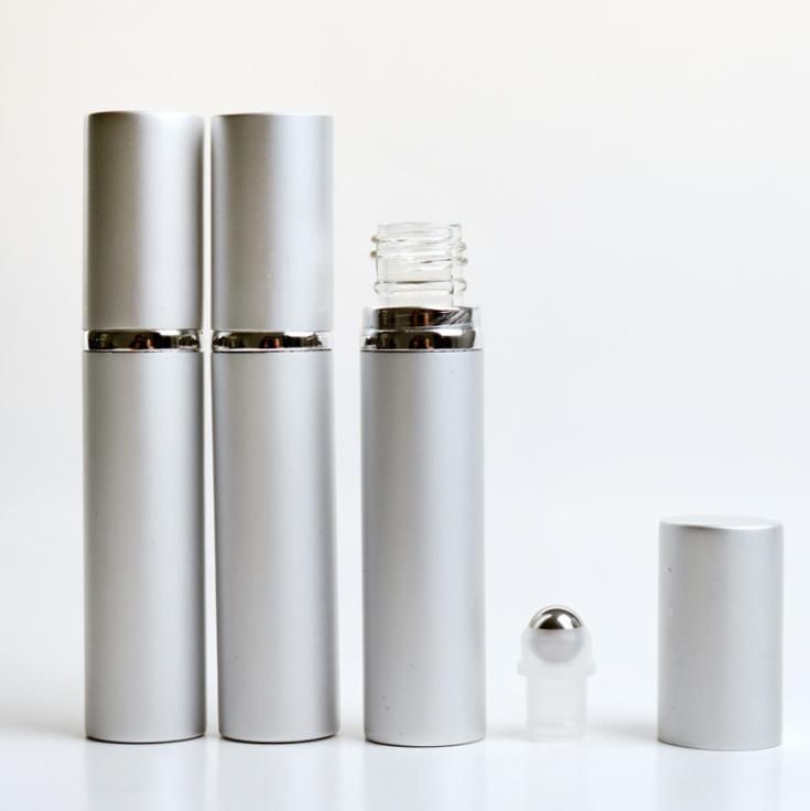 8ml Luxury Electroplating Cover Metal Aluminium Effect Roll on Ball Frosted Glass Roller Bottle for Essential Oil with Box