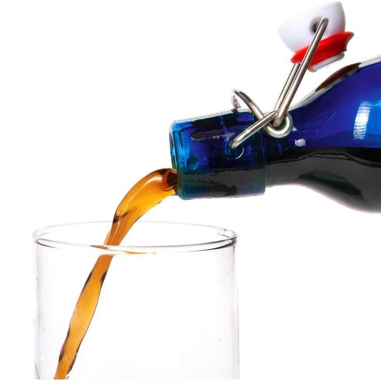 16 Oz Alcohol Kombucha Wine Homemade Soda Airtight Seal Blue Glass Grolsch Beer Bottle with Swing Top/Flip Top Stoppers