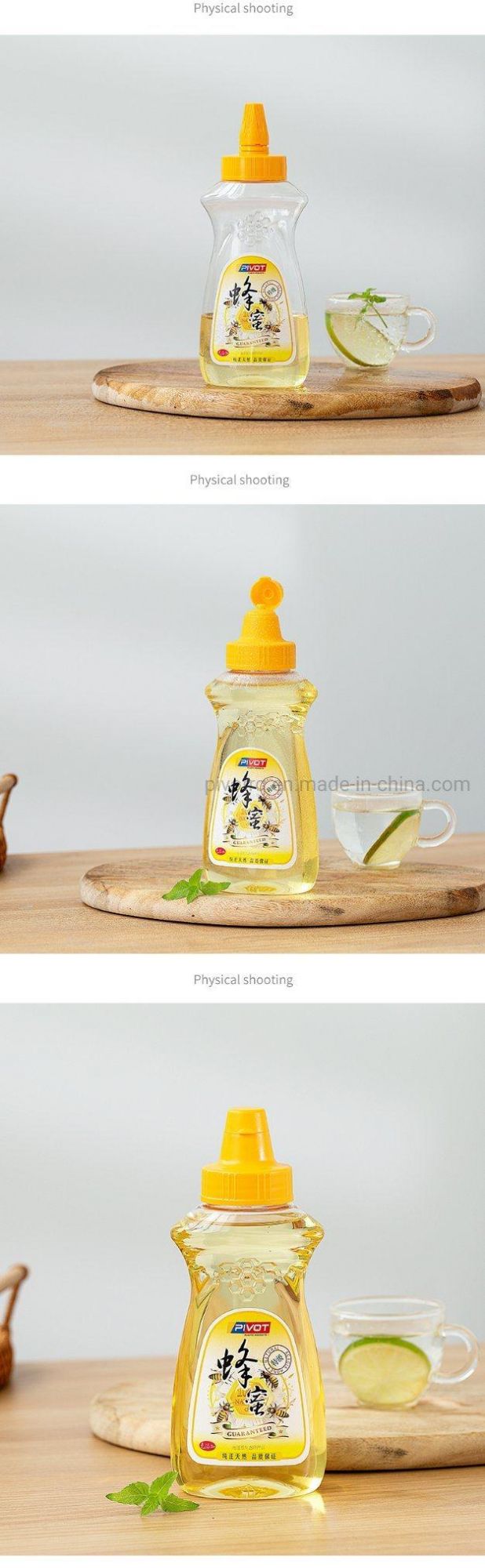 1000g Food Grade Pet Honey Squeeze Bottle with 45mm Lids for Honey Products