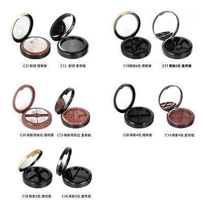 4 Hole Black Round Quality Round Plastic Eyeshadow Container Case with Mirror