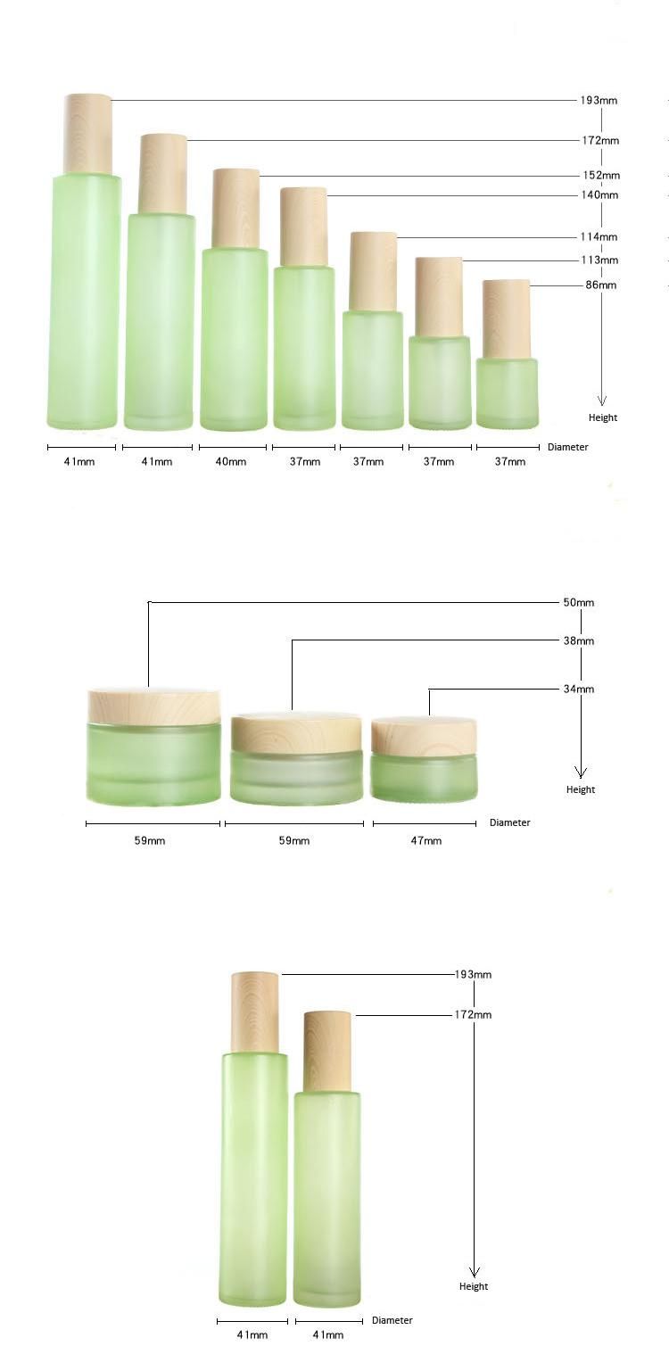 Green Frosted Glass Cosmetic Bottle Mist Spray Glass Bottle Cream Jar Glass Lotion Pump Bottle