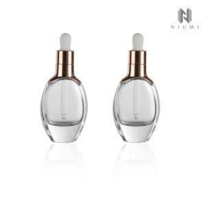 30ml Flat Oval Glass Bottle Essential Oil Serum Bottle for High End Skin Care Serum Dropper Bottle