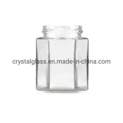 380ml 500g Hexagonal Jam Containers Honey Jar Glass Pickles Packaging Jar 500ml with Logo Printing