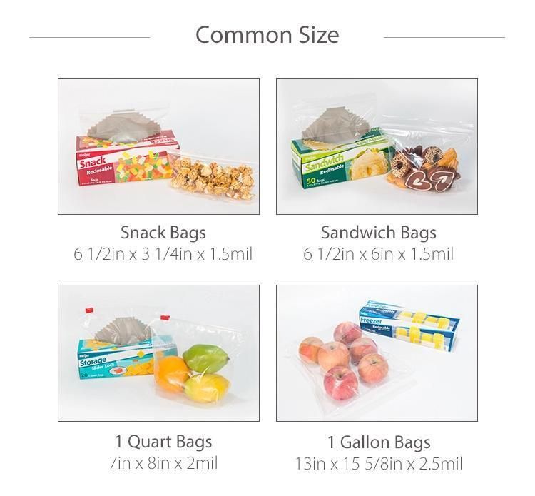 Food Grade Slider Ziplock Bags Reclosable Packaging LDPE Zipper Bag for Food Storage