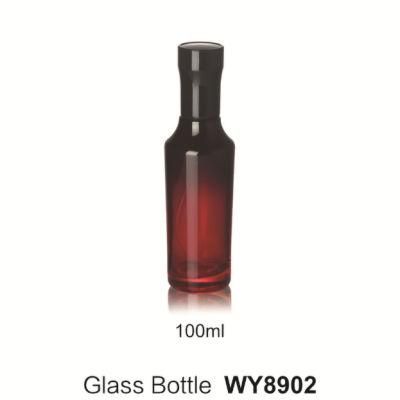 Red Gradient Lotion Glass Bottle with Pump Shiny Black Cap 100ml