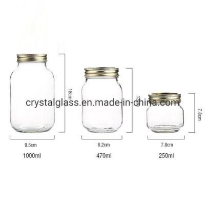 8oz 16oz 32oz Empty Clear Glass Mason Jar Food Storage Glass Jar with Lids for Canning