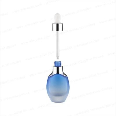 Glass Lotion Bottle 50ml Special Round Flat Shape Lotion Bottle 120ml Customized Transparent Gradient Blue Color of The Bottle