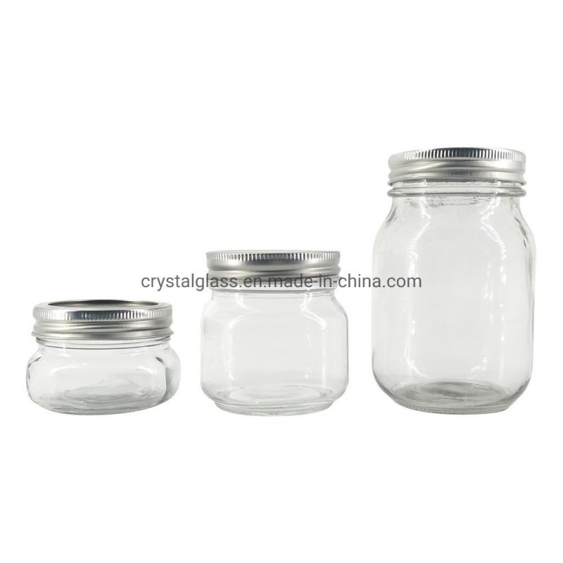 100ml 350ml Transparent Regular Classic Glass Mason Jar with 70mm Width Mouth Lids