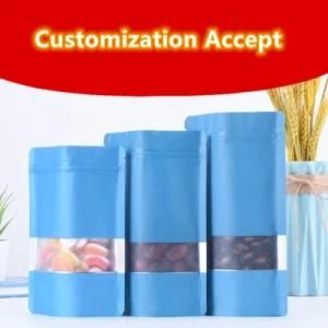 Matte Blue with Window Standing Bottom Zipper Seal Pouch for Food Coffee Tea Snacks Flour Nuts