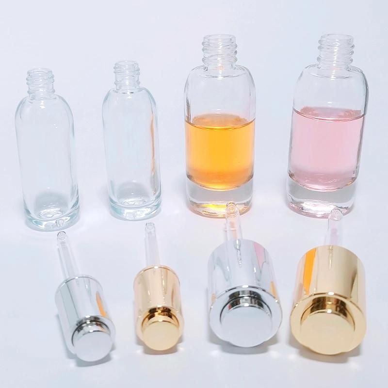 Face Skincare Cosmetic Packaging 15ml 30ml Glass Serum Essential Oil Dropper Bottle with Push Button Cap