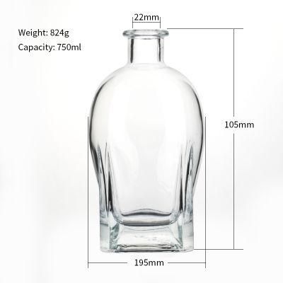 Custom Clear Spirits Vodka Whisky Gin Brandy Unique Empty 750ml Glass Liquor Dispenser Bottle Bottles with Cork and Label