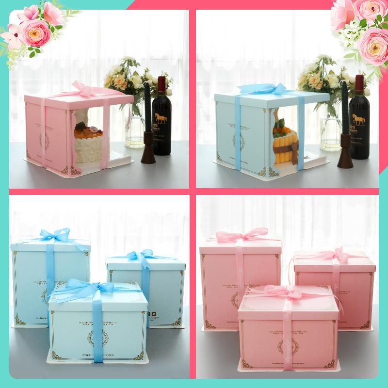 Round Wedding Plastic Cake Packaging 6′′ 8′′10′′12′′ White Pink Blue Color Birthday Cake Box Window