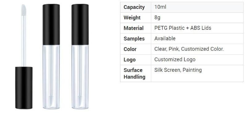 Custom 10ml Empty Transparent Refillable Balm Lip Gloss Container Tube with Brush Wand