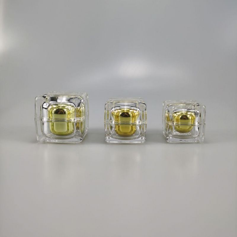 New Design 15g 30g 50g Square Gold Cosmetic Acrylic Cream Jar for Body Butter Container