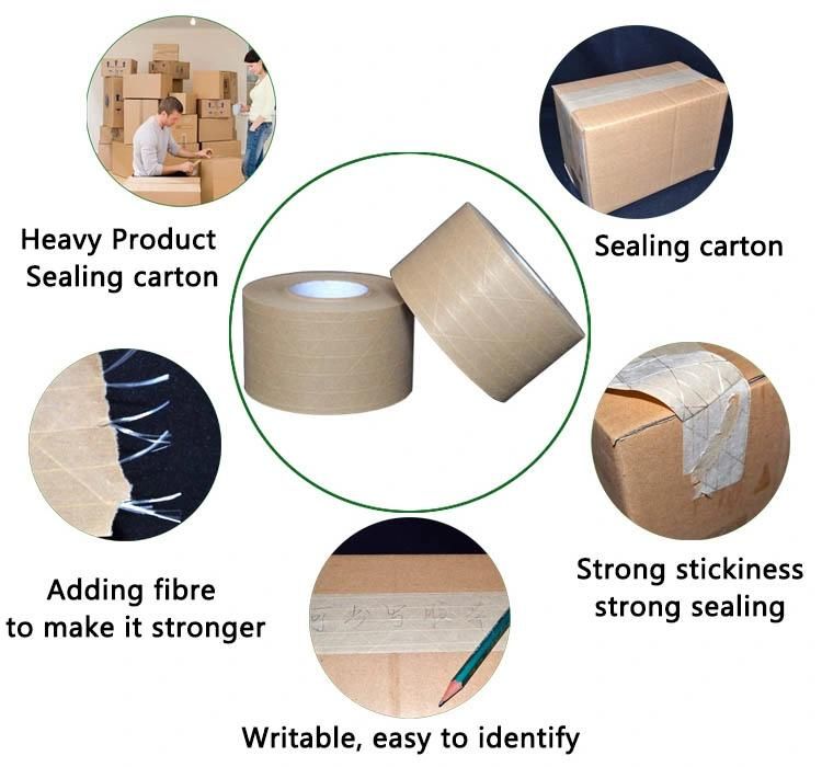 Biodegradable and Environmental Custom Printing with Logo Self Adhesive/Water Activated Reinforced Kraft Paper Gummed Tape