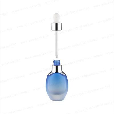 30ml Oblate Shape Transparent Blue Color Glass Container for Homemade Cosmetics