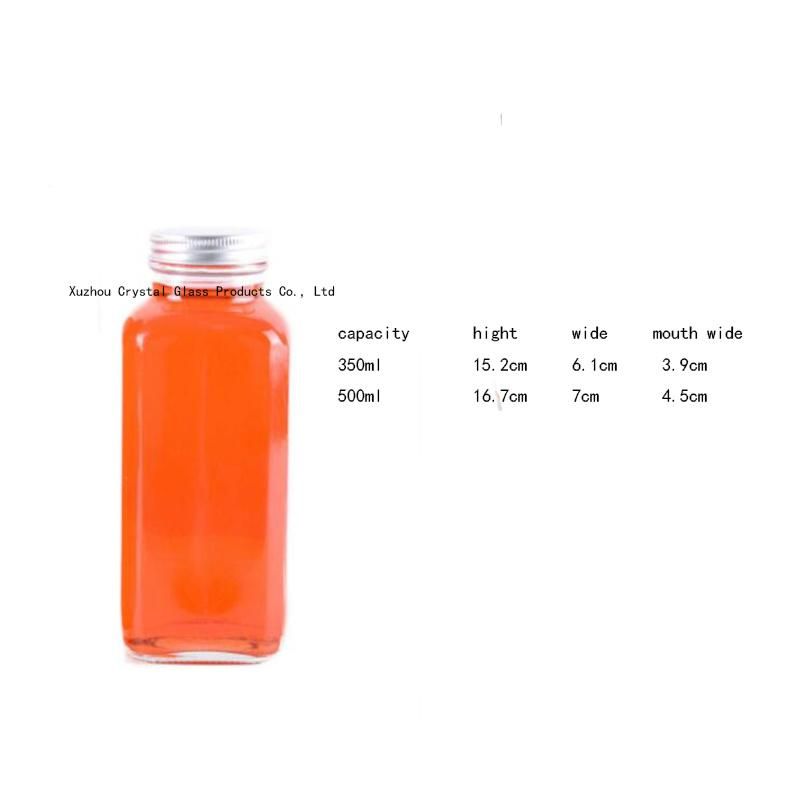 Wholesale Custom 350ml 500ml Juice Beverage Milk Glass Bottle Bottles with Metal Caps