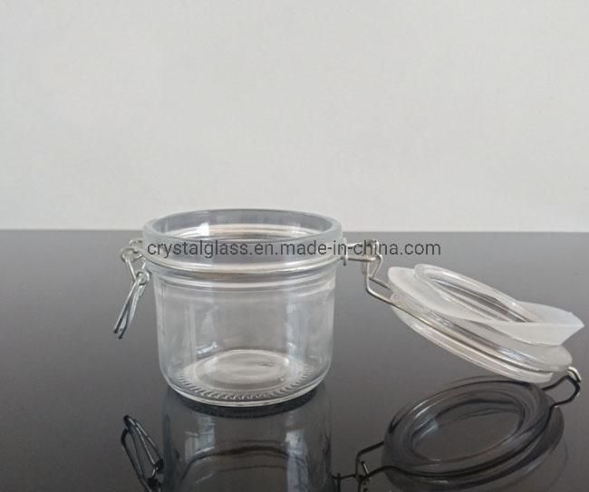 Small Size Wholesale Glass Food Storage/Candy Jar with Clip 200ml