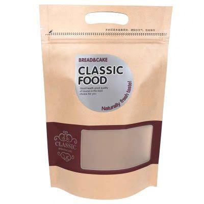 Wholesale Food Packaging Doypack Stand up Pouch Plain Brown Kraft Paper Bag with Clear Window and Zip Lock for Tea Snack