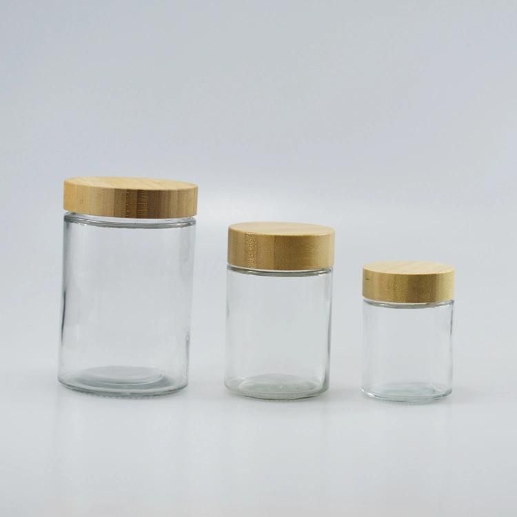 Stock 180g Bamboo and Wood Cover Storage Jar Honey Jar 60m 180ml 300ml Glass Food Bottle