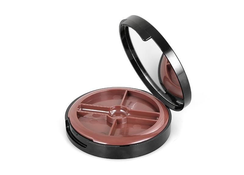 4 Hole Black Round Quality Round Plastic Eyeshadow Container Case with Mirror