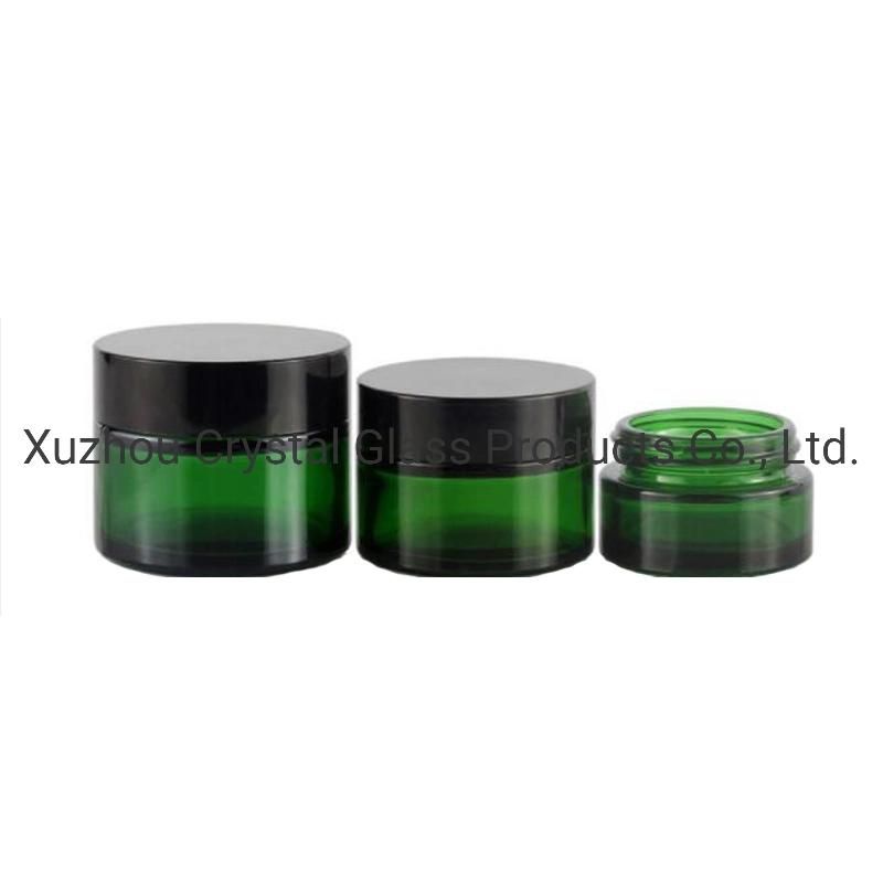 Skin Nourishing Cream Round Empty Green Glass Jar Packaging 60ml with Inner Lid