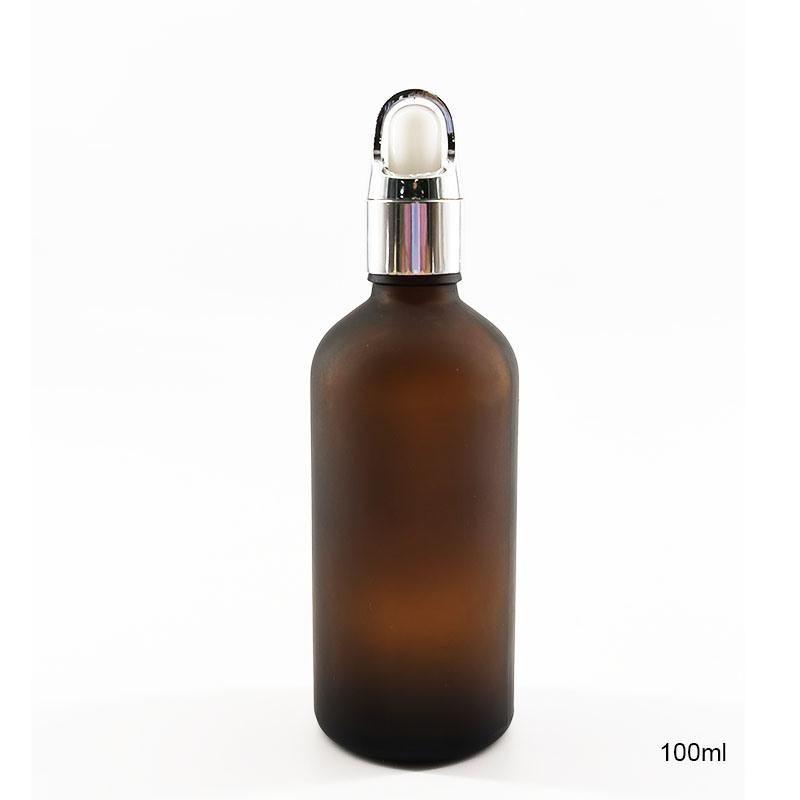 100ml Frosted Amber Glass Bottle with Dropper Pump Sprayer for Cosmetic