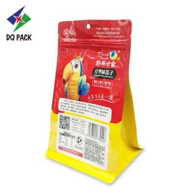 Dq Pack Custom Printed Zipper Bnag Quad-Seal Flat Bottom Bag with Window Snack Quad-Seal Packaging Pouch