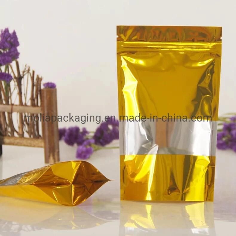 Gold Color with Window Stand up Smell Proof Mylar Bag