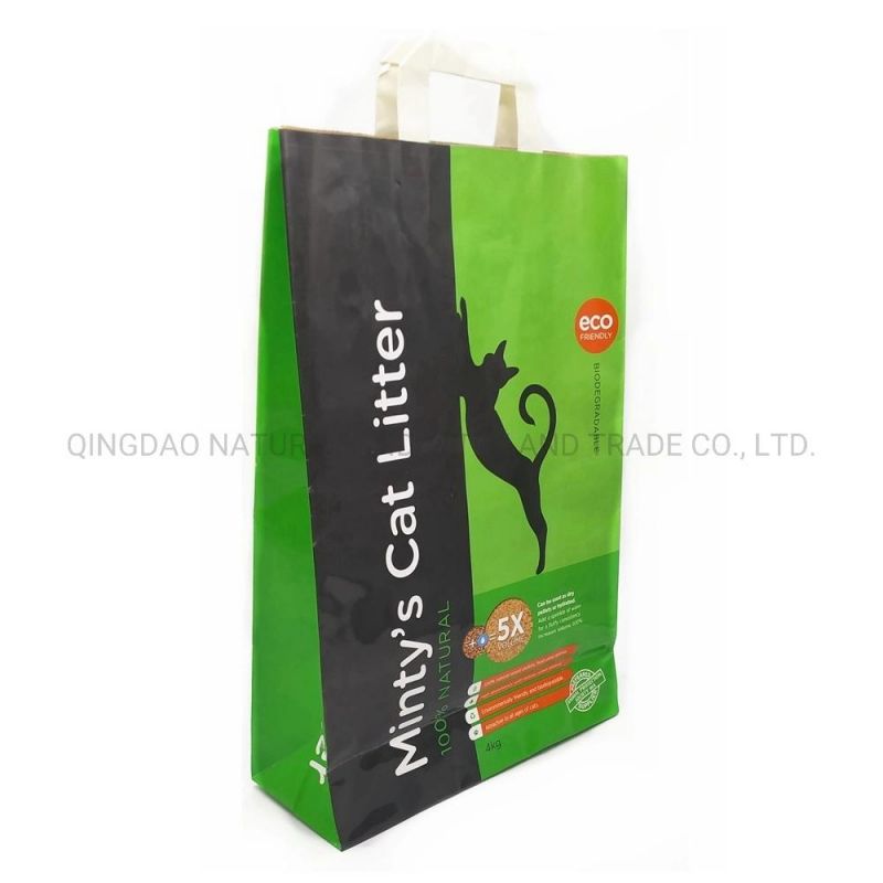 Square Bottom Handle Paper Bag 15lb 4.5kg Cat Litter Packaging Paper Bag with Handle Pet Food Bag